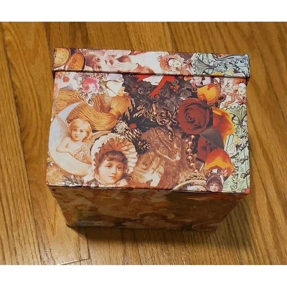 Elegant Storage Box Pink & Red Victorian Cherub Roses Pearls Theme 7